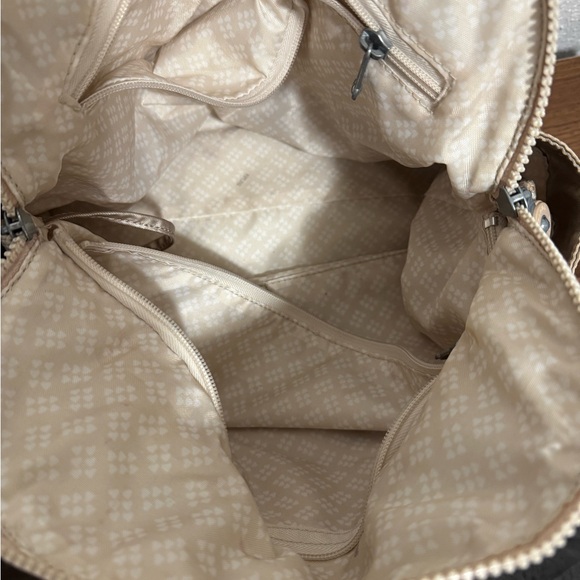 Kipling Metallic Champagne Shoulder Bag with Cream & Tan Striped Straps - Picture 9 of 12